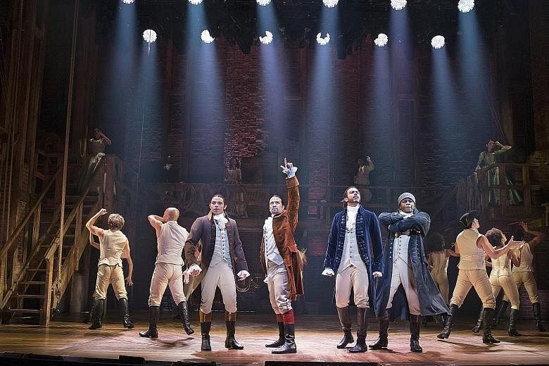 The original cast of the Hamilton musical includes (from left) Anthony Ramos, Lin-Manuel Miranda, Daveed Diggs and Okieriete Onaodowan.