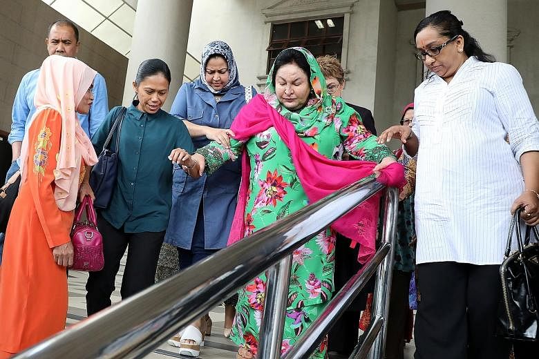 Rosmah Mansor, wife of former Malaysian prime minister Najib Razak, leaving the Kuala Lumpur High Court yesterday. She faces three counts of corruption for offences which allegedly took place in 2016 and 2017. PHOTO: REUTERS