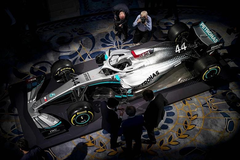 The new livery of Mercedes' 2020 Formula One car being unveiled at the Royal Automobile Club in London on Monday, when petrochemicals company Ineos was announced as a principal sponsor. The five-year deal is a statement of intent from a team who won 
