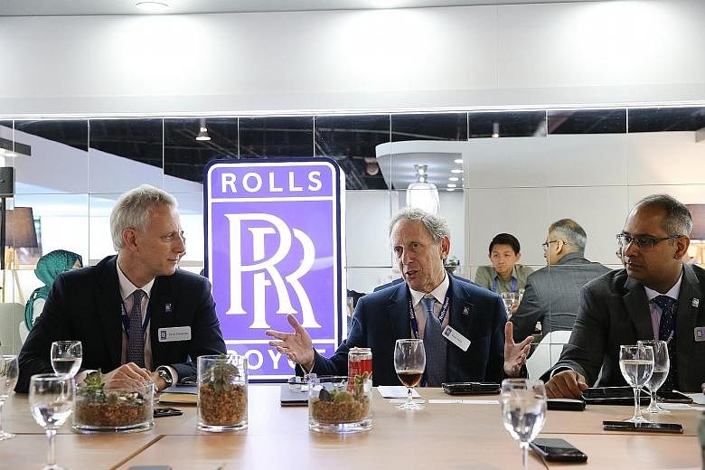 (From left) Rolls-Royce president for civil aerospace Chris Cholerton, Rolls-Royce chief technology officer Paul Stein and Rolls-Royce president for South-east Asia, Pacific and South Korea Bicky Bhangu, at the media roundtable yesterday.
