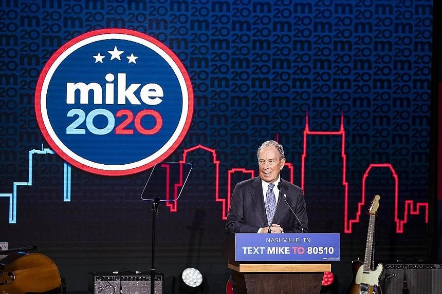 Democratic presidential candidate and former New York City mayor Michael Bloomberg at a campaign rally on Wednesday in Nashville, Tennessee. He could become a potential saviour of the party if no favourite emerges.