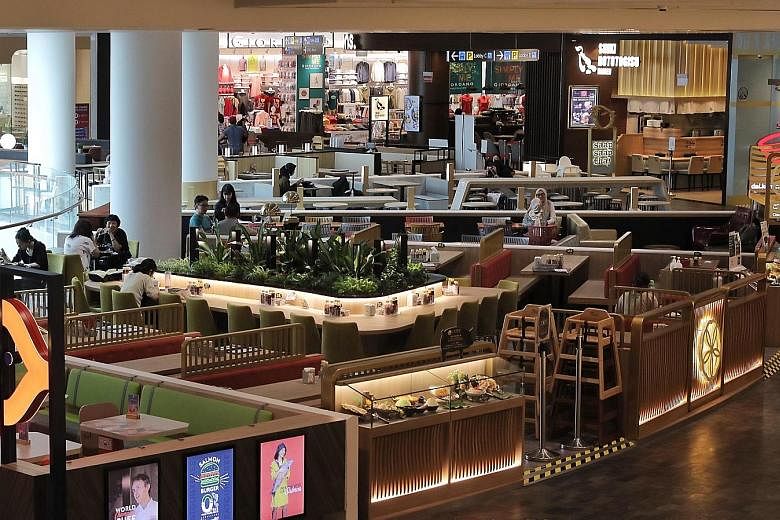 Eateries at Jewel Changi Airport yesterday. It has offered its tenants a 50 per cent rental rebate for February and March. ST PHOTO: GAVIN FOO