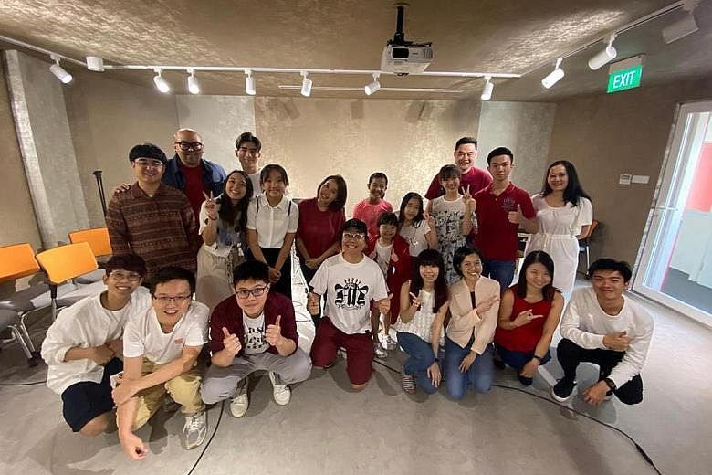 Right: The cartoon that creative director Kelvin Chan drew to inform and educate people about the coronavirus. Far right: The team behind the song Braver Together includes students from The Songwriter Music College and staff from music company Funkie