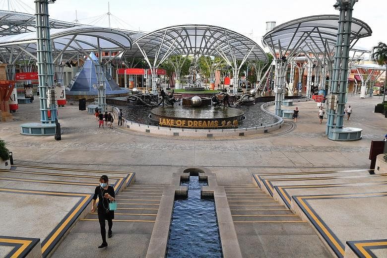 Thin crowds at Resorts World Sentosa last Friday. Labour costs, rent and campaigns to try and get more Singapore residents to visit local attractions are areas that business owners interviewed hope the Government can help with in today's Budget.