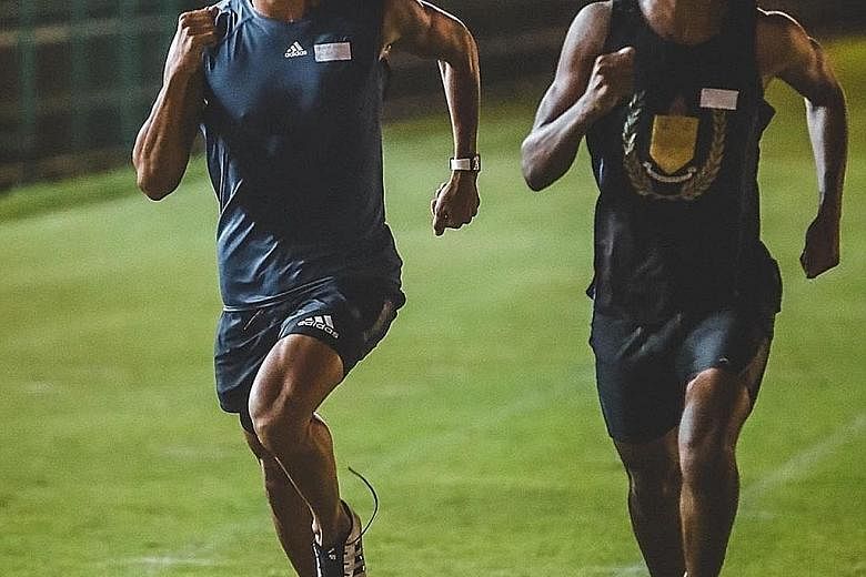 South African Wayde van Niekerk (left), holder of the 400m world record, running his first race in an unofficial meet in Bloemfontein on Monday. He won a 100m race on grass in 10.20sec.