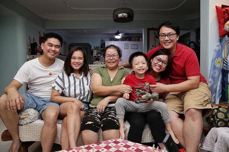 Mr Fong Yoong Kheong (far right) and his wife Nguyen Thi Phuong Thao, with their son Fong Yu Cheng, three, together with Mr Fong's mother Lim Lee Gek, Mr Fong's brother Fong Lin Qiang (far left), 31, and sister-in-law Ong Zhi Mei, 28. The younger Mr 