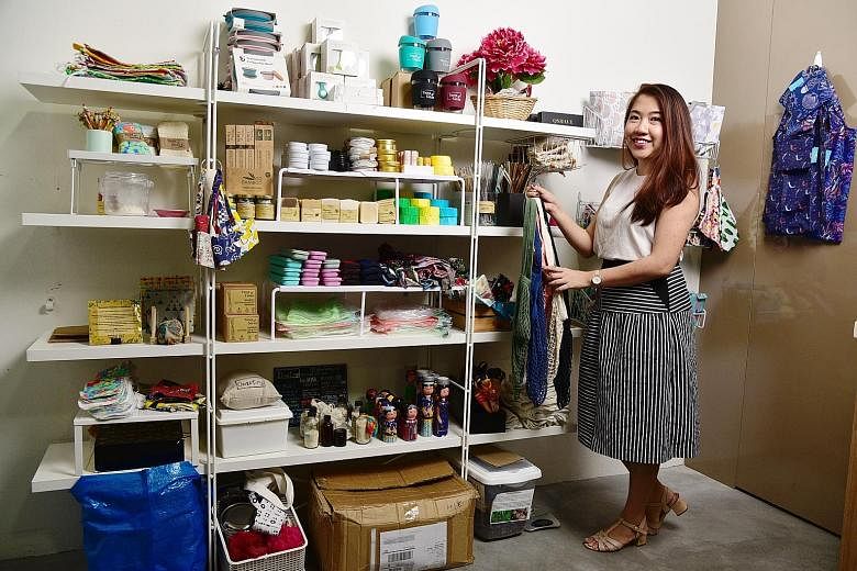 Ms June Fong, the sole owner of start-up Trove of Gaia, with a range of lifestyle products in her showroom. The showroom, which doubles up as her office, not only allows customers to touch and feel the products, but also allows her to educate her cus