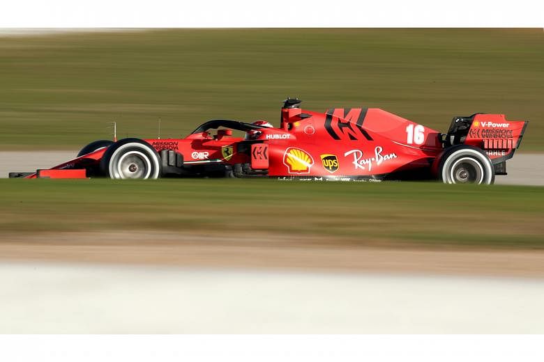 Charles Leclerc testing Ferrari's new SF1000 car in Barcelona yesterday. The Monaco driver has said the team are learning about the car as much as possible instead of focusing on performance. PHOTO: REUTERS
