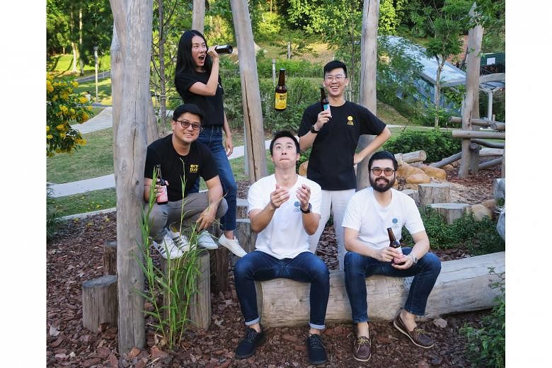The team behind Off Day Beer Company (clockwise from top left): Ms Jasmin Wong, Mr Casey Choo, Mr Kevin Ngan, Mr Kasster Soh and Mr Daryl Yeap.