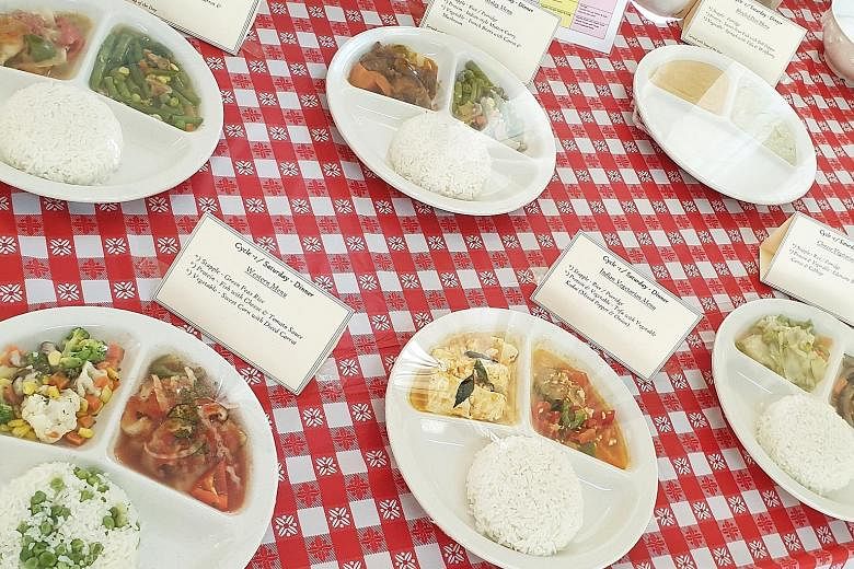 The meals (above) at Orange Valley are tailored to the nutritional needs of its elderly residents. A typical well-rounded meal may consist of rice noodles with fish cake and prawns with a serving of fruit. The elderly require more protein-rich food than y