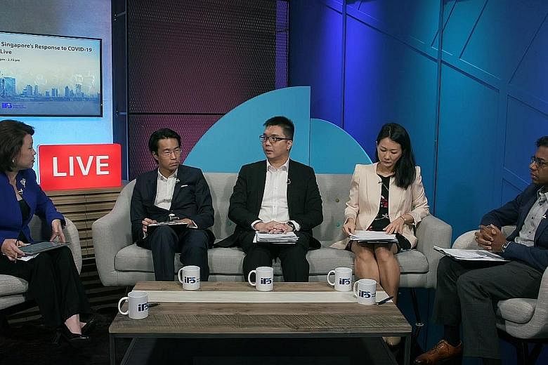 Speaking at the forum held at Facebook's Singapore office yesterday were (from left) moderator Gillian Koh, deputy director for research at IPS, and panellists, Associate Professor Vernon Lee, director of the Health Ministry's communicable diseases d