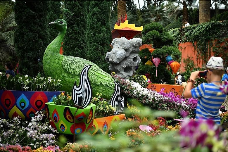 A visitor checking out Gardens by the Bay's Orchid Extravaganza last year. Recreation and personal services clocked 5.4 per cent turnover growth in the fourth quarter, against a 2 per cent contraction in the previous quarter. ST PHOTO: LIM YAOHUI