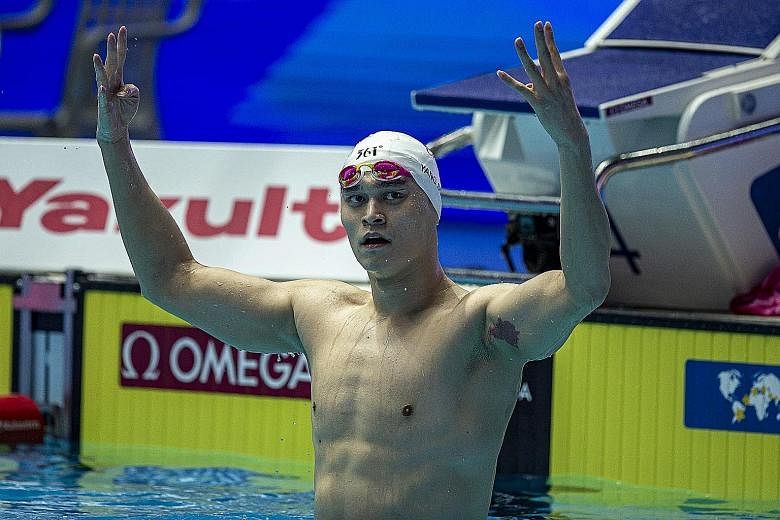 Sun Yang competing at last July's world championships in Gwangju, after being cleared of wrongdoing by world swimming governing body Fina. PHOTO: EPA-EFE