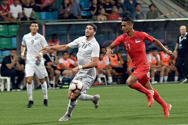 Singapore's Safuwan Baharudin during the 2-1 win over Palestine in a 2022 World Cup qualifier at the Jalan Besar Stadium last September. The Lions' attempt to qualify for the showpiece event continues on March 26 against the same team in Group D of t