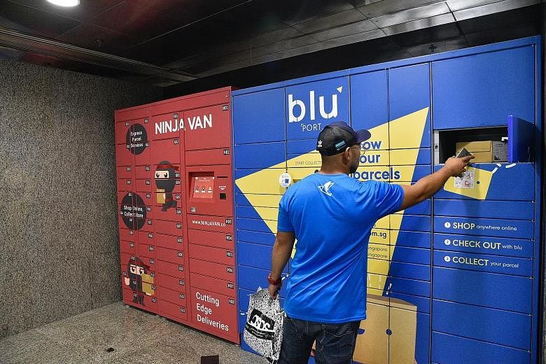 A blu employee delivering a parcel to a Junction 8 locker station in Bishan. The local logistics start-up's CEO, Mr Prashant Dadlani, says the roll-out in public estates will complement existing networks and increase efficiency, productivity and prov