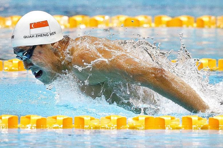 Singapore's Quah Zheng Wen en route to winning the SEA Games 200m fly final. He won six golds in December and continued his winning ways at the Pac-12 Championships. 