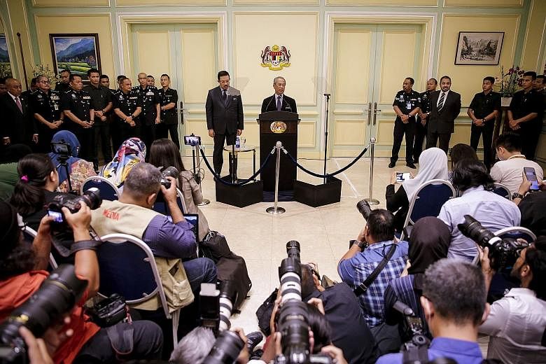 Malaysian Prime Minister Muhyiddin Yassin speaking at a news conference in Putrajaya yesterday. Calling his new team a "functional Cabinet", he announced the appointment of four senior ministers who will coordinate the ministerial portfolios.