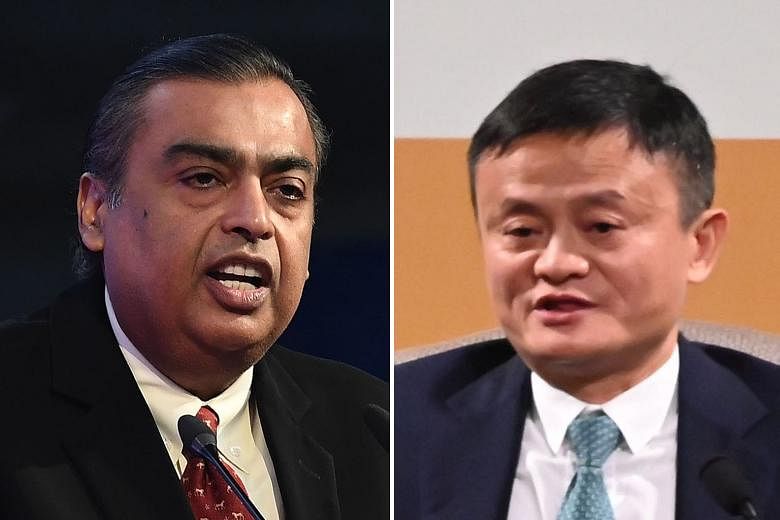 Indian magnate Mukesh Ambani, who lost US$5.8 billion, ceded the title of Asia's richest person to Mr Jack Ma, who lost a modest US$1.1 billion. Amazon.com founder Jeff Bezos (left) shed US$5.6 billion, while Berkshire Hathaway chairman Warren Buffet