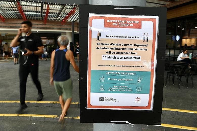 The suspension of social activities for seniors organised by government agencies will not only protect this vulnerable segment of the population, but also help to reduce the risk of transmission. ST PHOTO: DESMOND FOO