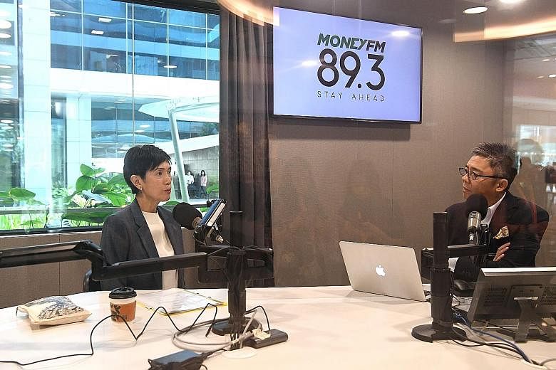 Manpower Minister Josephine Teo at a radio interview with Money FM 89.3's Bernard Lim yesterday.