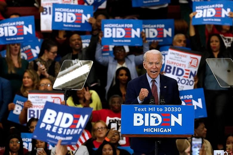 Democratic presidential contender Joe Biden at a campaign rally in Michigan earlier this month. While de facto presidential nominees typically keep their list of potential running mates close to their chest, the former United States vice-president ha
