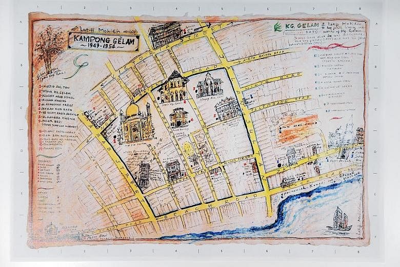 This hand-drawn map of the Kampong Gelam neighbourhood, featured in Latiff Mohidin: Pago Pago, is a detailed depiction of the Malaysian artist's memories of the neighbourhood in Singapore where he grew up, complete with annotations for his favourite 