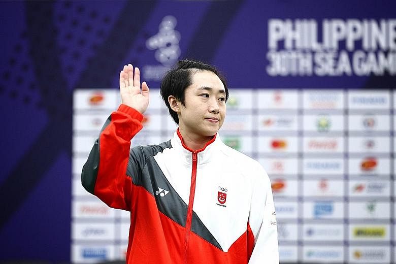 Singapore paddler Feng Tianwei during the victory ceremony at the SEA Games last year, when she won women's singles silver.