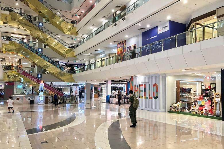 The 100 per cent property tax rebate for retail malls is sufficient to offset half a month's rental rebate for tenants for up to three months, said Ms Tricia Song, head of research for Singapore at Colliers International. ST PHOTO: DESMOND WEE