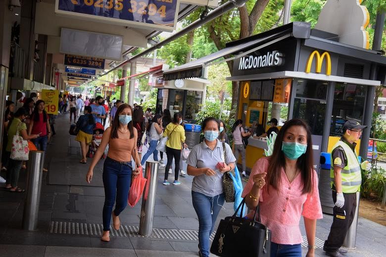 The Ministry of Manpower said on Wednesday that it would step up inspections at Lucky Plaza (above), City Plaza and Peninsula Plaza to disperse any large groups of foreign domestic workers.