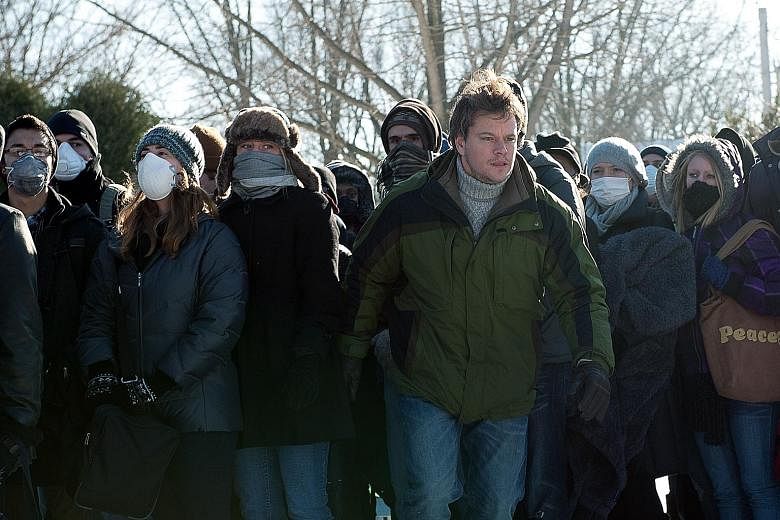 Matt Damon (centre), in a scene from Contagion (2011), is among the cast members who teamed up with scientists from the Columbia University Mailman School of Public Health to release public service announcements on ways to contain the coronavirus tha