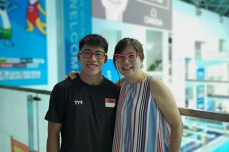 National diver Jonathan Chan and his mother, Nuen. Chan is the first Singaporean diver to qualify for the Olympics and was scheduled to compete at the Tokyo Games before they were postponed. 