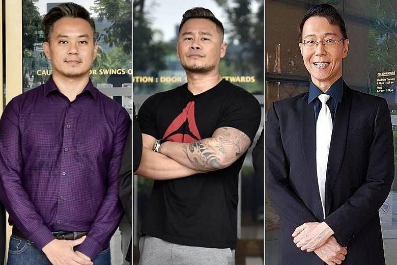 From left: Mr Bryan Choong, former executive director of lesbian, gay, bisexual and transgender (LGBT) non-profit organisation Oogachaga; disc jockey Johnson Ong Ming; and LGBT rights activist and retired medical professional Roy Tan filed three sepa