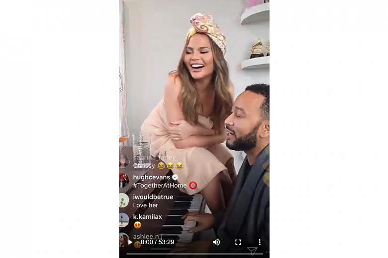 Catch singer-songwriter John Legend (above, with his wife Chrissy Teigen) as he performs in the virtual music series, Together At Home.