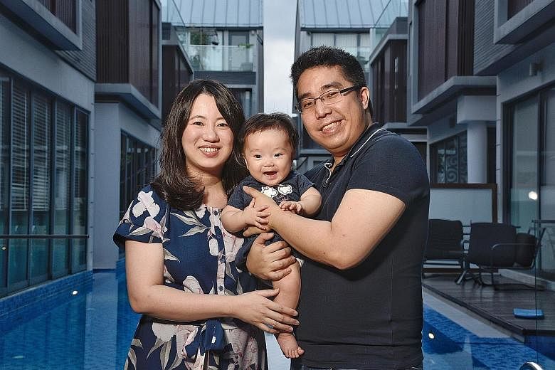 Ms Christabel Tan with her husband Joel Ong and their daughter Clarissa, who was born last August. The couple were initially ambivalent about having children when they got married in 2016, but Ms Tan says that she is grateful to be a mother now, and 