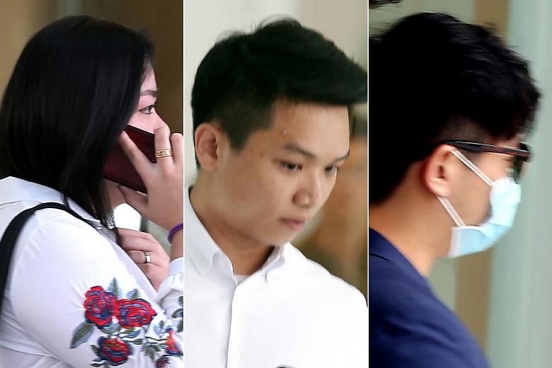 From left: Coretta Leong Yin Teng, Marcus Goh Jun Fong and Lim Yang Horng were at a St James Power Station club in 2017 when they assaulted a policeman who was on duty.