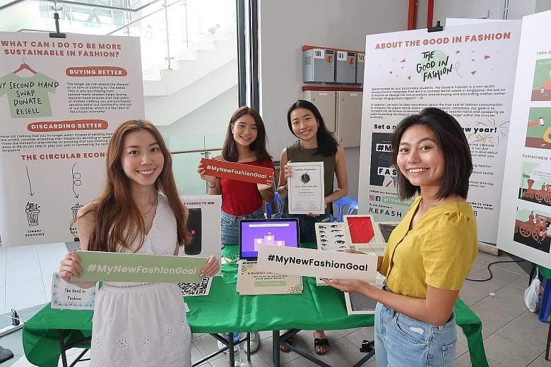The Good In Fashion team, comprising (from left) Belle Soh, Elizabeth Yee, Cha Chao Jing and Lim Li Xuan, wants to raise awareness about the harm of fast fashion and advocates sustainable fashion among young adults.