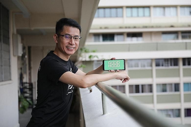Mr Nigel Teo is one of four people behind the GoodHood.SG app, which enables neighbours to share items and services, either by selling them or donating them. About 80 per cent to 90 per cent of the posts on the app are from people offering help.
