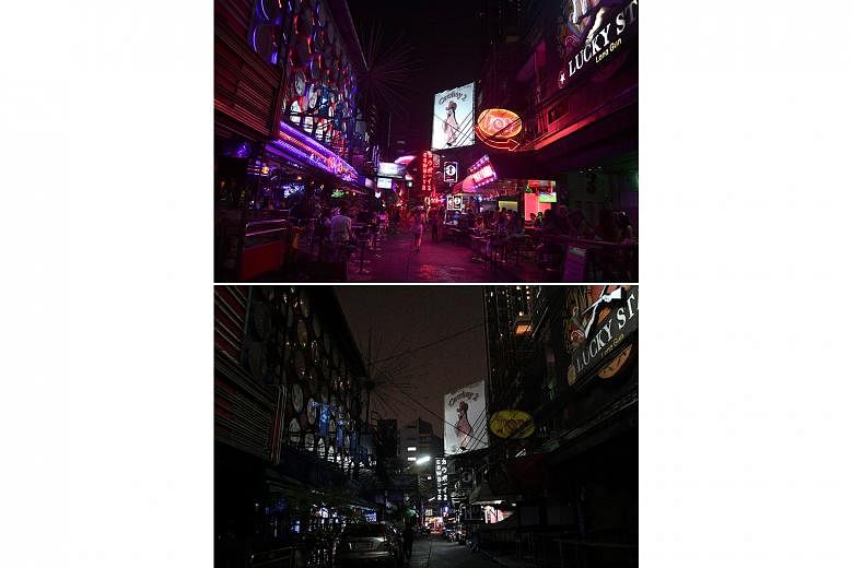 Soi Cowboy, Bangkok, Thailand: Then, March 17 (above, top) and now, March 18 (above, bottom). 