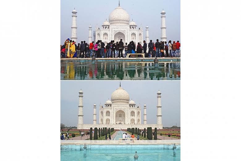 Taj Mahal, Agra, India: Then, Jan 3, 2018 (above, top) and now, March 16 (above, bottom).
