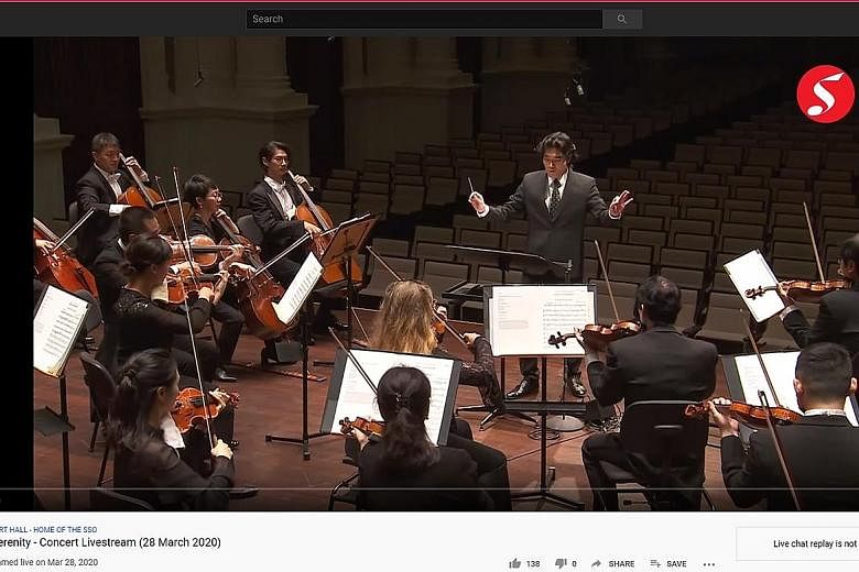 Teng Ensemble co-founders Samuel Wong (left) and Yang Ji Wei have invested in new equipment to shoot better content for online broadcast. The Singapore Symphony Orchestra (above) and Singapore Chinese Orchestra (left) are offering fresh as well as ar