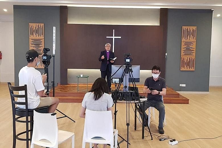Bishop Chong Chin Chung of The Methodist Church in Singapore recording his Easter message on April 6.