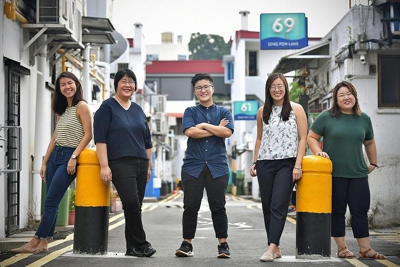 The writers behind the Generation Grit series, (from left) Cara Wong, Theresa Tan, Vanessa Liu, Goh Yan Han and Tan Tam Mei, in a photo taken last month before strict social distancing measures kicked in. Their stories feature a total of 21 millennia