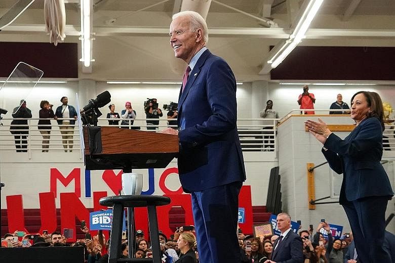 Presumptive US Democratic presidential nominee Joe Biden at a campaign event in Detroit, Michigan, last month. With his white hair, well-cut suits and every bit the air of a longtime senator, Mr Biden is the fatherly or grandfatherly figure calming a
