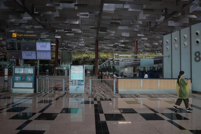 A near-empty Terminal 3 in Changi Airport last week, after circuit breaker measures kicked in to curb the spread of the coronavirus. Overall, for the first quarter of this year, the airport handled 11 million passengers, a year-on-year fall of 32.7 p