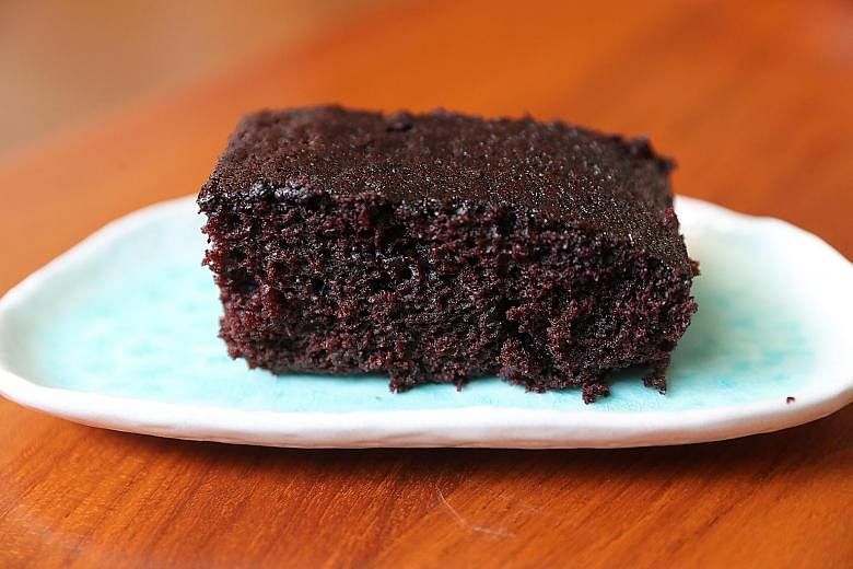This recipe for chocolate cake uses water and oil instead of eggs and butter.