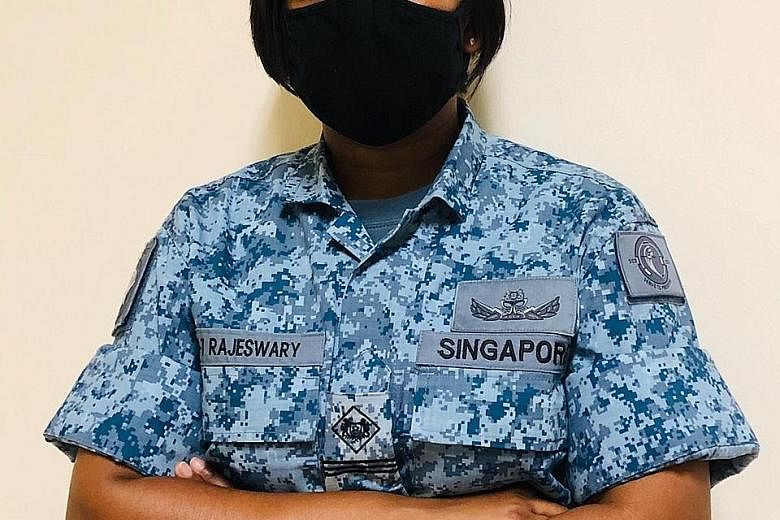CAPT DOMINIC LEE: An F15-SG fighter pilot with the 149 Squadron. PHOTOS: MINDEF CFC KEITH LIM: An air defence weapon operator with the 163 Squadron. ME3 RAJESWARY PANDIAN SUPPIAH: An air operations systems expert.