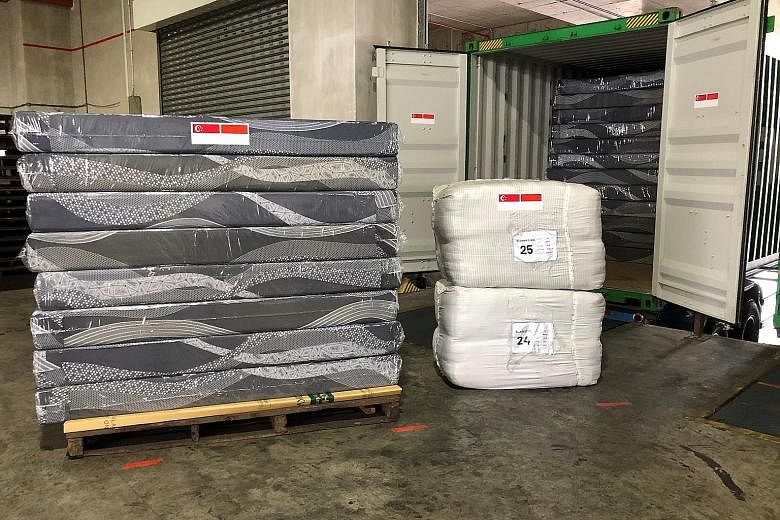 Temasek Foundation ordered the bed sets for use at community isolation facilities and the Indonesian Embassy in Singapore facilitated their shipment here. PHOTO: TEMASEK FOUNDATION