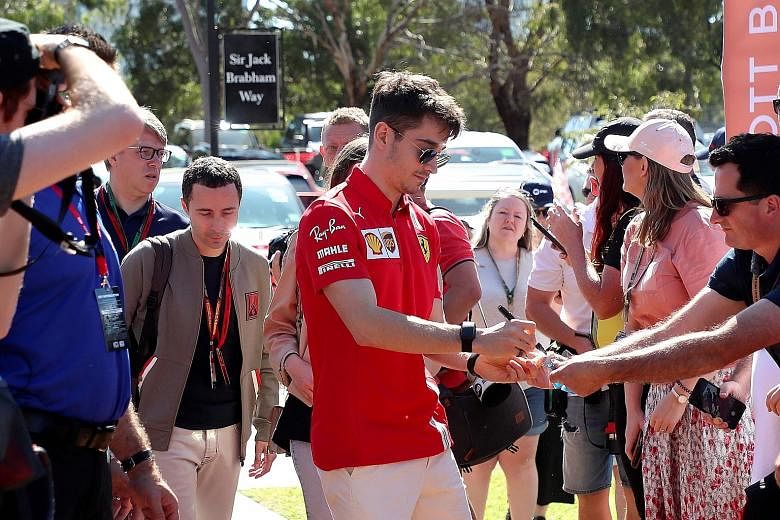 Ferrari driver Charles Leclerc meeting fans upon arrival at the Melbourne track last month. The Australian race was scrapped before practice even began. For now, the season will begin in late June at the earliest.