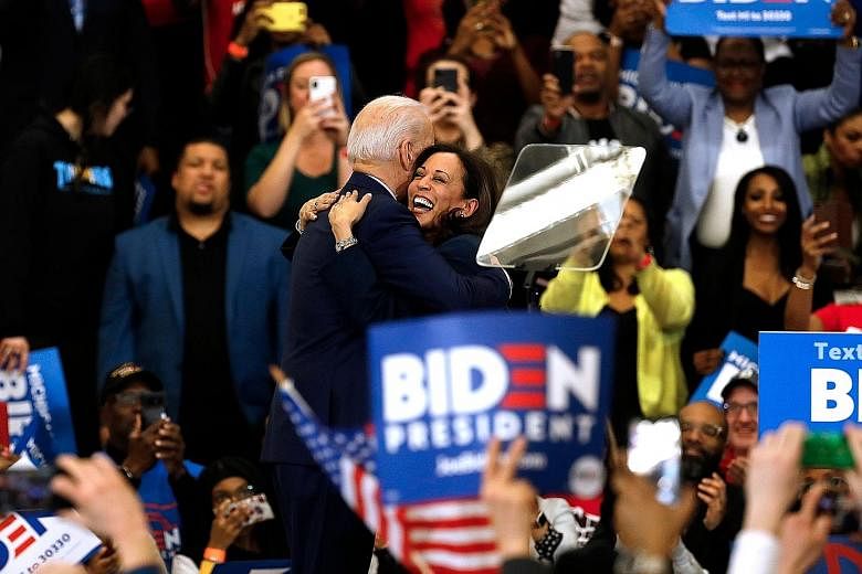 Former US vice-president Joe Biden and his allies have repeatedly mentioned two black women as possibilities - Senator Kamala Harris (left, with Mr Biden) of California and Ms Stacey Abrams (above), the Democratic Party's 2018 nominee for governor of