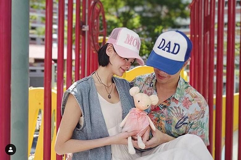 Home-grown actress Sheila Sim (right, with her husband Deon Woo) is 16 weeks pregnant.
